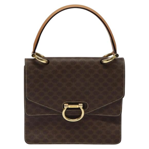 CELINE Macadam Canvas Hand Bag Pvc Leather Brown Gold - Picture 2 of 13